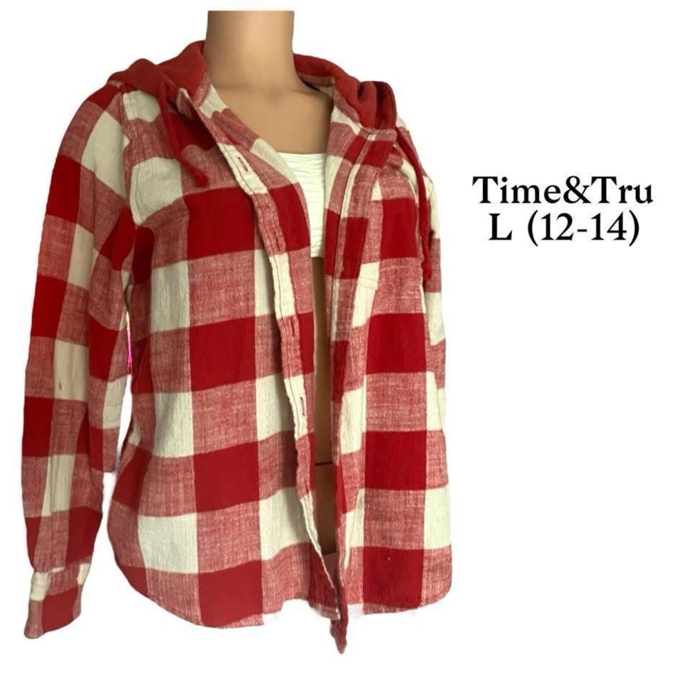 Time and Tru Red Plaid Hoodie
